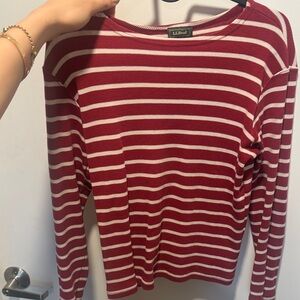 L.L. Bean Red and White Striped Long-Sleeve Knit Top